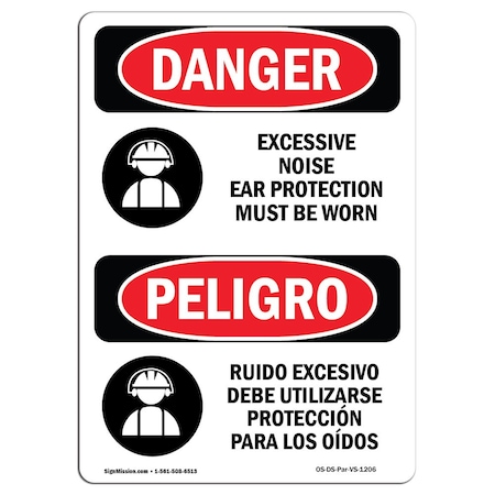 Signmission OSHA Sign, Excessive Noise Ear Protection Bilingual, 5in X 3.5in, 10PK, 3.5" W, 5" H, Spanish, PK10 OS-DS-D-35-VS-1206-10PK